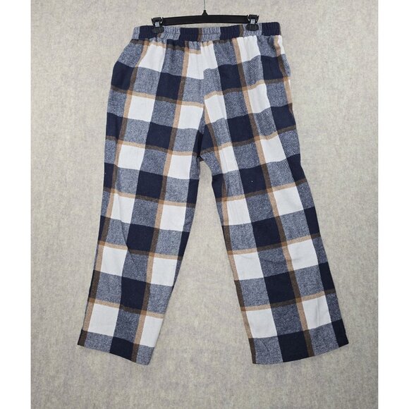 Plaid Polyester Checkered Pants Navy Blue/Brown Colorway Wide Leg Zip Closure - Picture 2 of 8